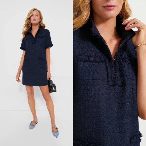 Pomander Place Ophelia Navy Tweed Fringe Mini Dress NWT Size S - Picture 2 of 12